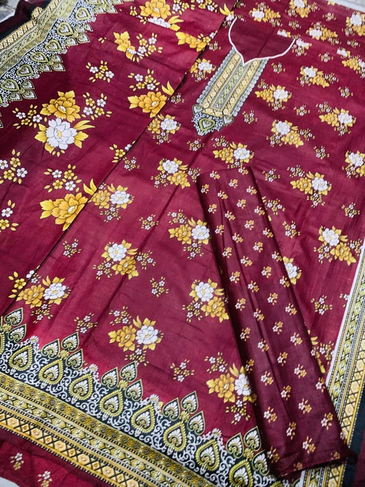 Maroon Swiss Lawn 3Pcs Printed Lawn Suit