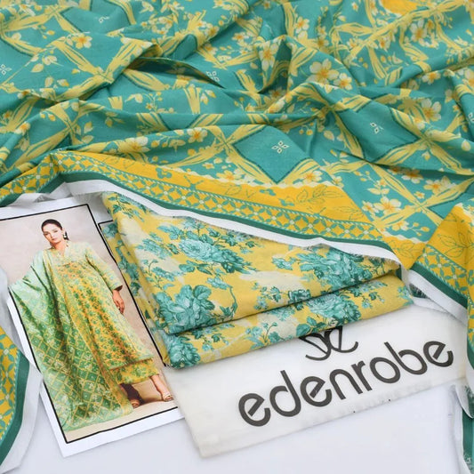 Edenrobe 3 Piece Digital Printed Lawn Suit Yellow