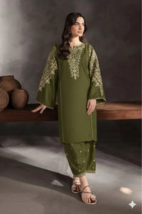 Green Embroidered 2-Piece Women's Lawn Suit for Weddings Eid