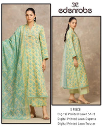 Edenrobe 3 Piece Digital Printed Lawn Suit Yellow