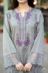 Mushq Embroidered Lawn Suit Grey with Chikenkari Dupatta