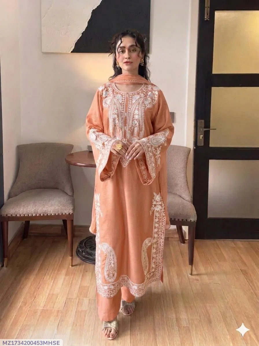 Summer Embroidered Lawn 3PC Suit Peach Orange