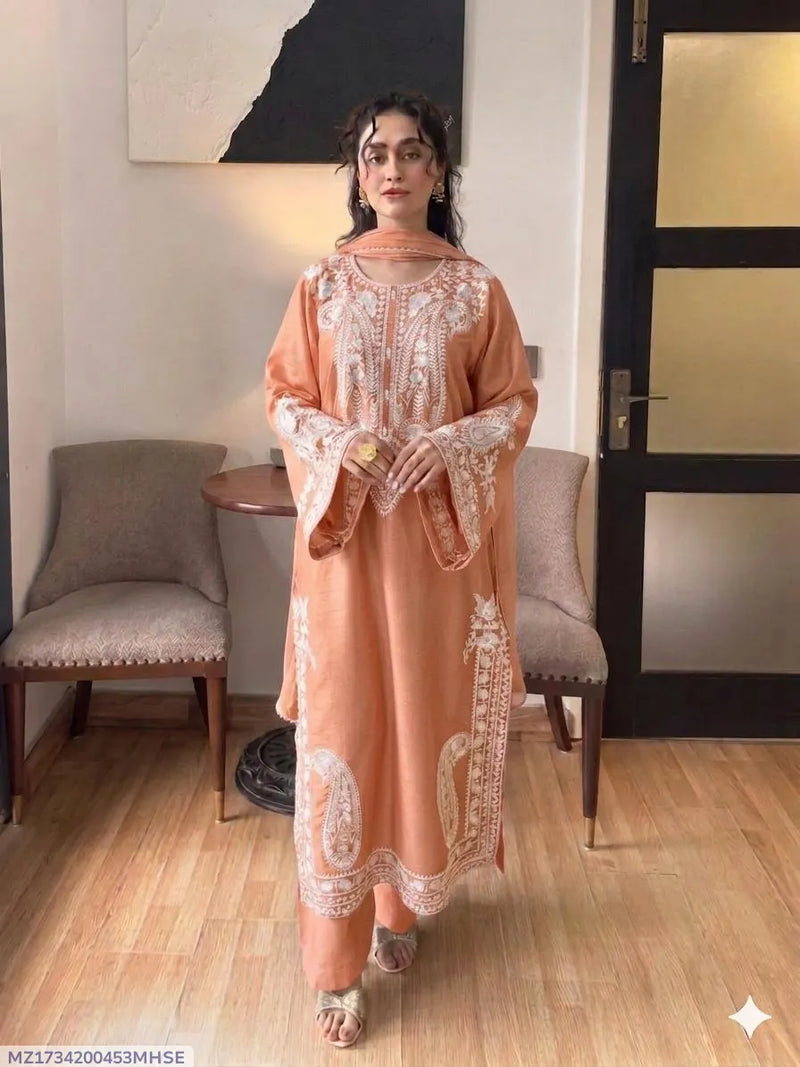 Summer Embroidered Lawn 3PC Suit Peach Orange