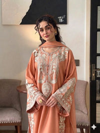 Summer Embroidered Lawn 3PC Suit Peach Orange