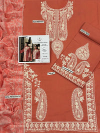 Summer Embroidered Lawn 3PC Suit Peach Orange