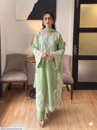 Green Embroidered 3PC Lawn Suit with Digital Printed Voil Dupatta