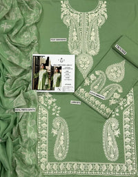 Green Embroidered 3PC Lawn Suit with Digital Printed Voil Dupatta