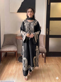 Black Embroidered 3PC Lawn Suit with Digital Printed Voil Dupatta