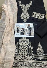 Black Embroidered Kurta Set with Beige Shawl for Women