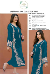 Unstitched Lawn Suit Blue Gold Embroider
