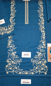 Unstitched Lawn Suit Blue Gold Embroider