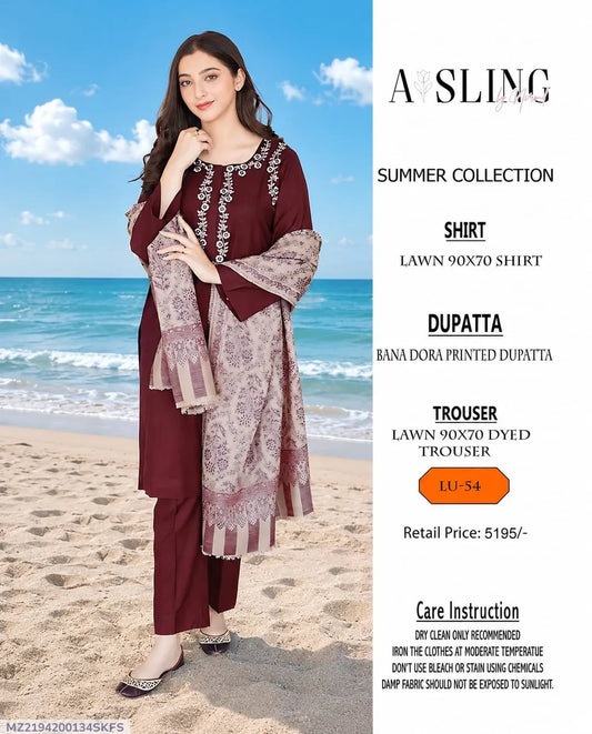 3 Pcs Women's Unstitched Embroidered Suit