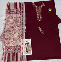 3 Pcs Women's Unstitched Embroidered Suit
