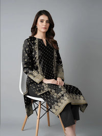 Black Printed Dobby Lawn 3Pcs Kurta Set