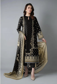 Black Printed Dobby Lawn 3Pcs Kurta Set