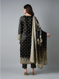 Black Printed Dobby Lawn 3Pcs Kurta Set