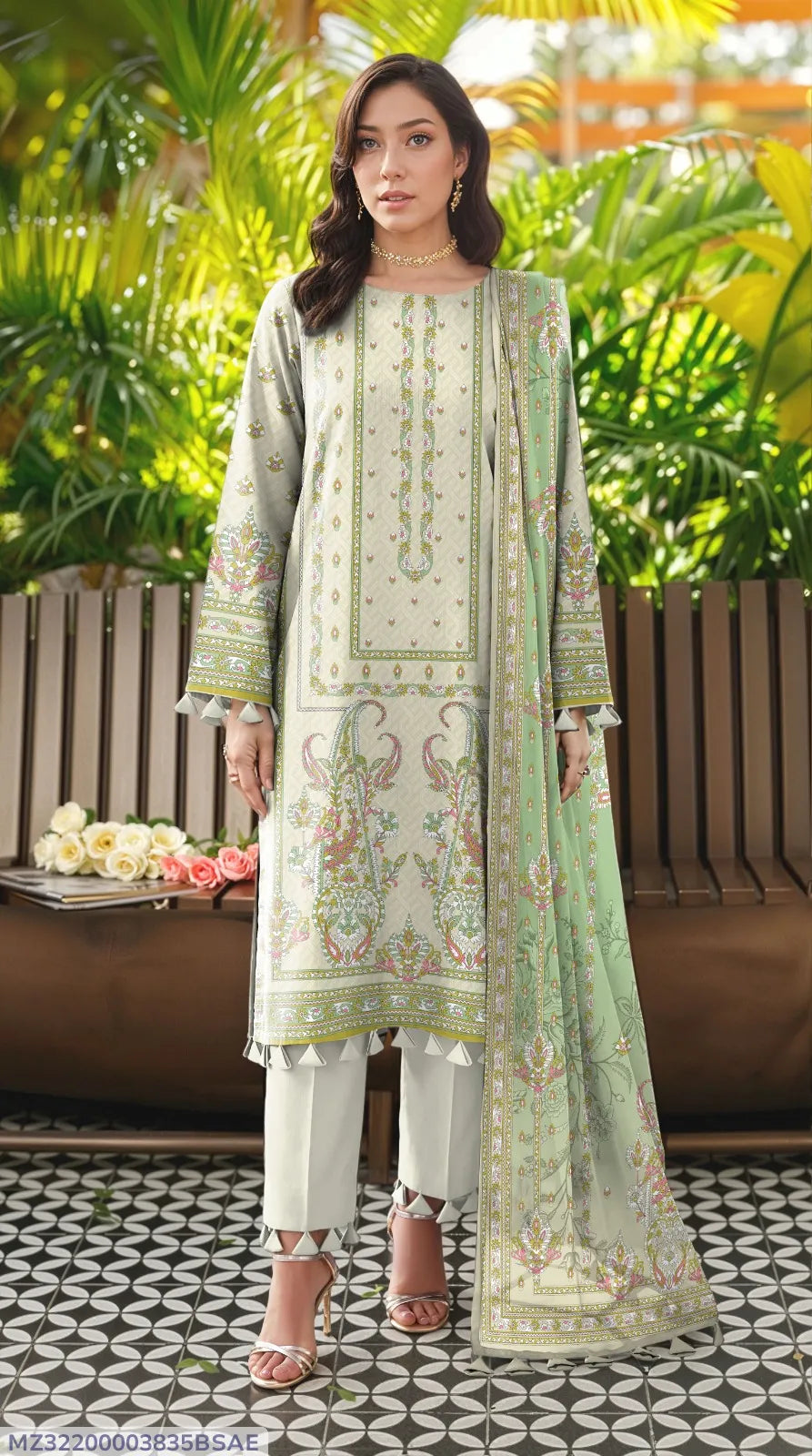 Off White Printed Lawn 3Pcs Women Suit Set
