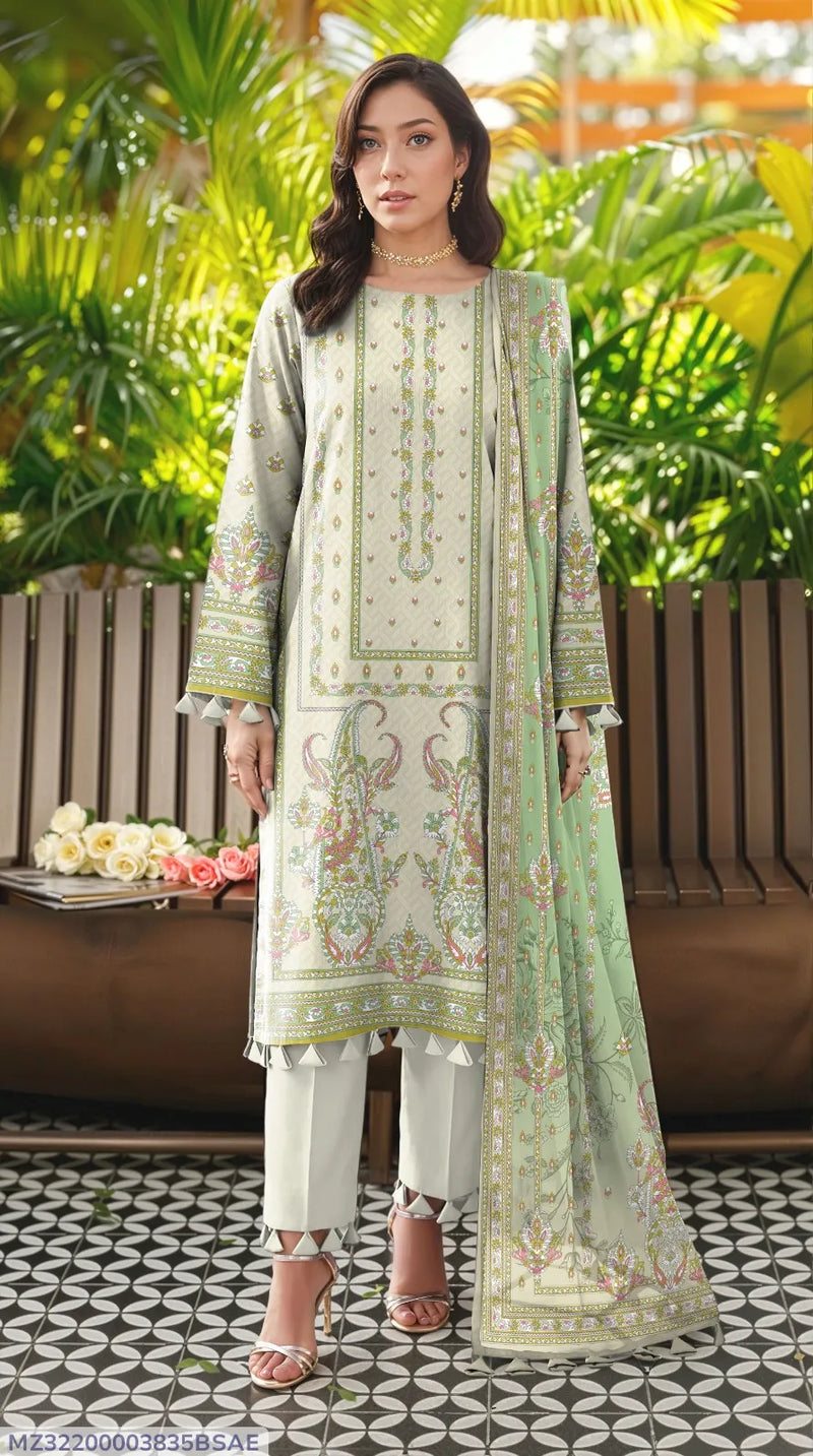 Off White Printed Lawn 3Pcs Women Suit Set