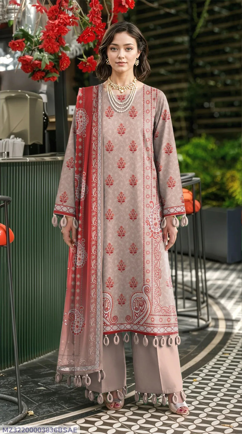 Peach Printed Lawn 3Pcs Set for Women