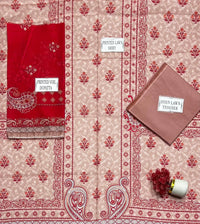 Peach Printed Lawn 3Pcs Set for Women