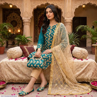 3 Pcs Women's Unstitched Embroidered Suit
