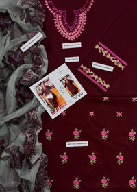 Maroon Embroidered 3 Pcs Women's Lawn Suit