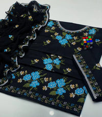 Black Embroidered 3-Piece Cotton Lawn Suit for Bakra Eid